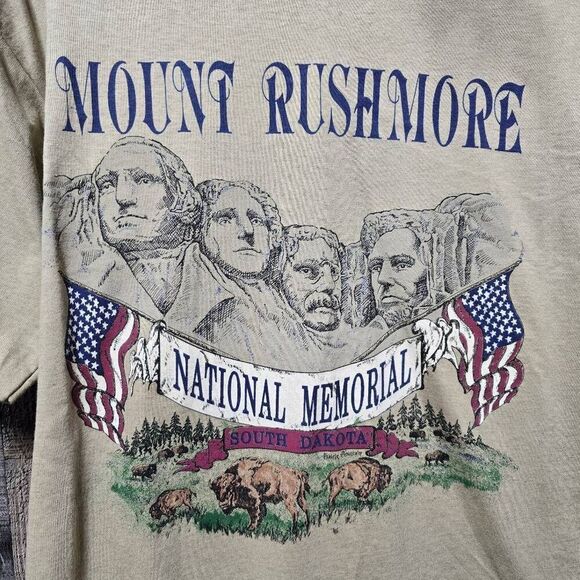 Vintage Mount Rushmore Shirt Unisex Tan Brown Tee Single Stitch 80s 90s USA - Picture 2 of 8